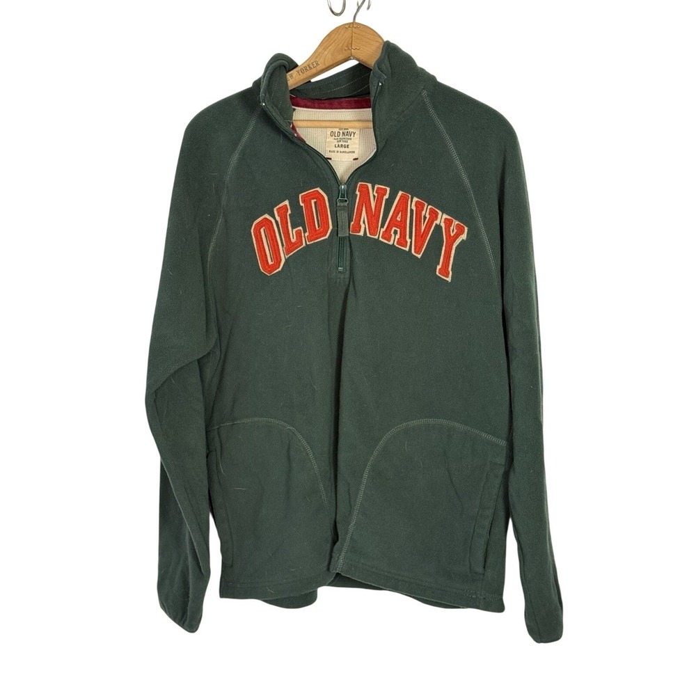 Old Navy 1/4 Zip Jacket green 2 Pocket Mens fleece Large